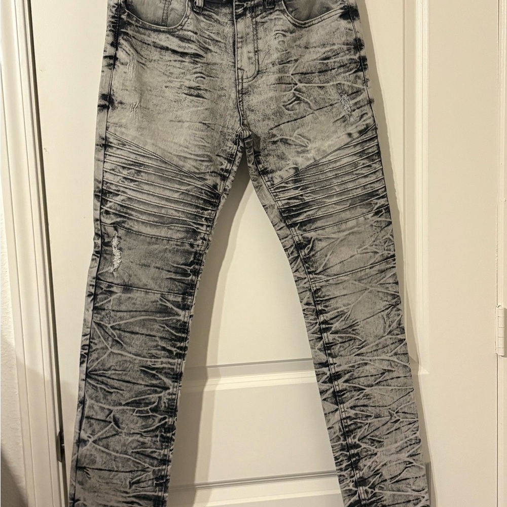 Men's Gray Acid Wash Skinny Jeans